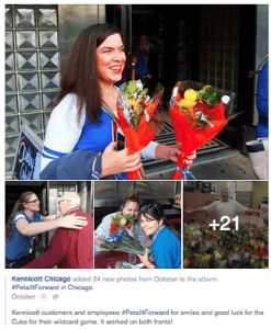 Kennicott Brothers in Chicago worked with local florists and suppliers to hand out 1,400 mixed stem bouquets throughout the metro area, including around Wrigley Field. “The good vibes may have hit their mark, as the Cubs won that evening’s historic wild-card game,” said Joe Barnes, Kennicott’s manager of new business. 