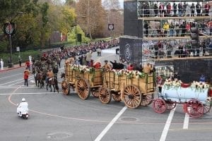 J.Keith White, AIFD, led the FTD team that decked 11 VIP vehicles with 10,000 fresh flowers. He said a particular challenge this year involved 20-mule team wagon replicas from The Death Valley Conservancy, which ferried the president of the Tournament of Roses through the parade.