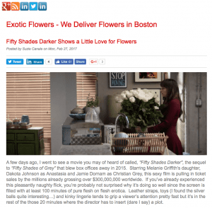 Exotic Flowers in Boston often blogs about pop culture. Exotic Flowers in Boston often blogs about pop culture.
