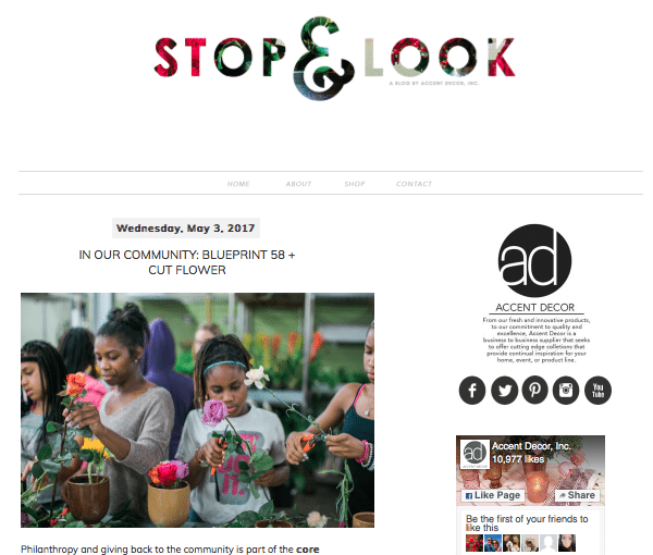 screenshot of Accent Decor's philanthropy of giving back
