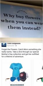 screenshot of a negative blurb about flowers that says "Why buy flowers when you wear them instead?" As the voice of the industry, SAF contacts companies — such as LOFT and Costa — that include negative references to flowers in promotions and asks them to reconsider their approach.
