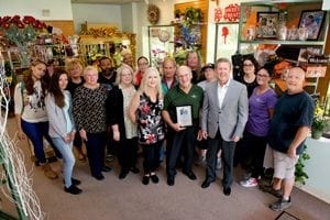 Howard and the staff of Raimondi’s Florist honors Paul Raimondi, named the recipient of Teleflora’s third annual Tom Butler “Floral Retailer of the Year” Award.
