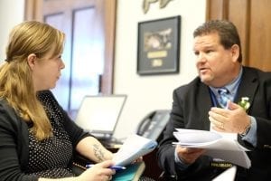 Brian Wheat, AAF, PFCI, of Lafayette Florist, Gift Shop & Garden Center in Lafayette, Colorado, meets with a congressional aide.