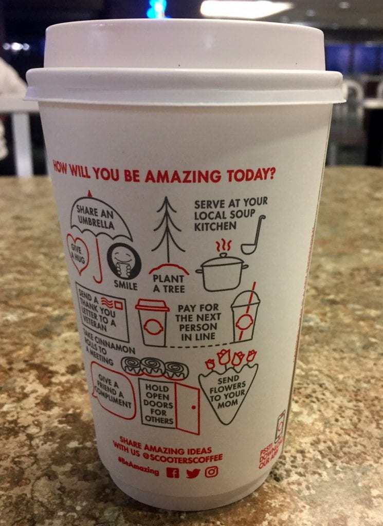 Scooter’s Coffee cups tells customers to send flowers